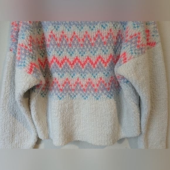 Anthropologie White Colorful Patterned Cozy Chunky Oversized Mock Neck Sweater - Picture 10 of 14